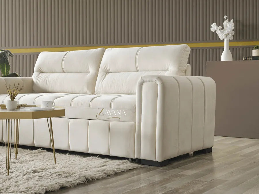 Kensington 3 Seater Sofa Bed + 2 Seater Storage Sofa 3+2 Cream - Bedroomking