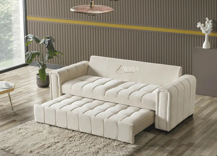 Kensington 3 Seater Sofa Bed + 2 Seater Storage Sofa 3+2 Cream - Bedroomking