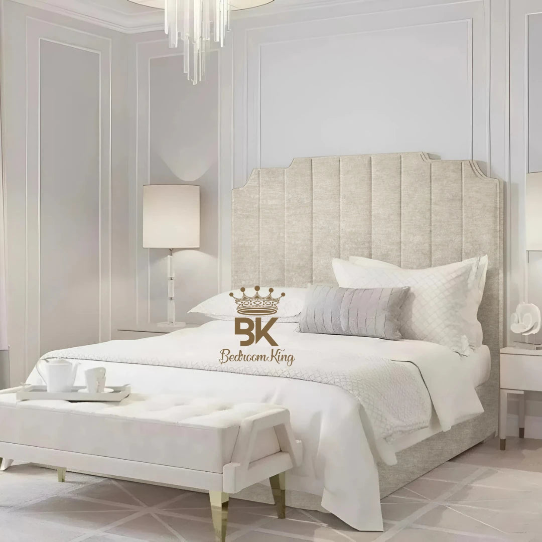 Lacey Art Deco Bedframe Pictured With Tall Headboard