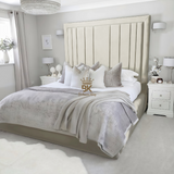 Storage upholstered bed frame in cream crushed velvet made by Bedroomking 