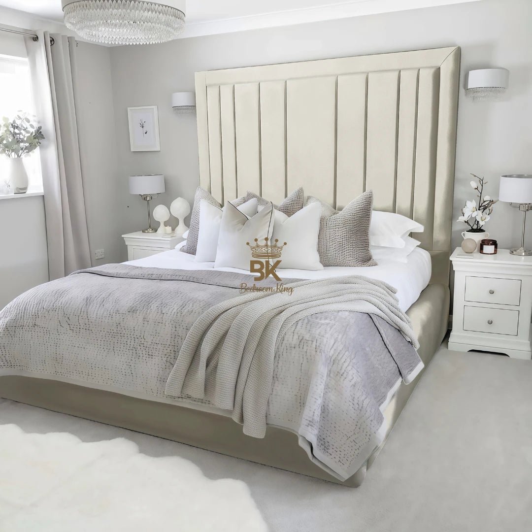 Evie White Velvet Bed Frame Tall 75" (6ft2) Headboard