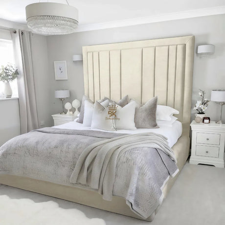 Evie Bed Frame 75" (6ft2) Tall Headboard - Cream Plush Velvet