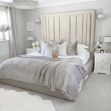 Storage upholstered bed frame in cream plush velvet made by Bedroomking 