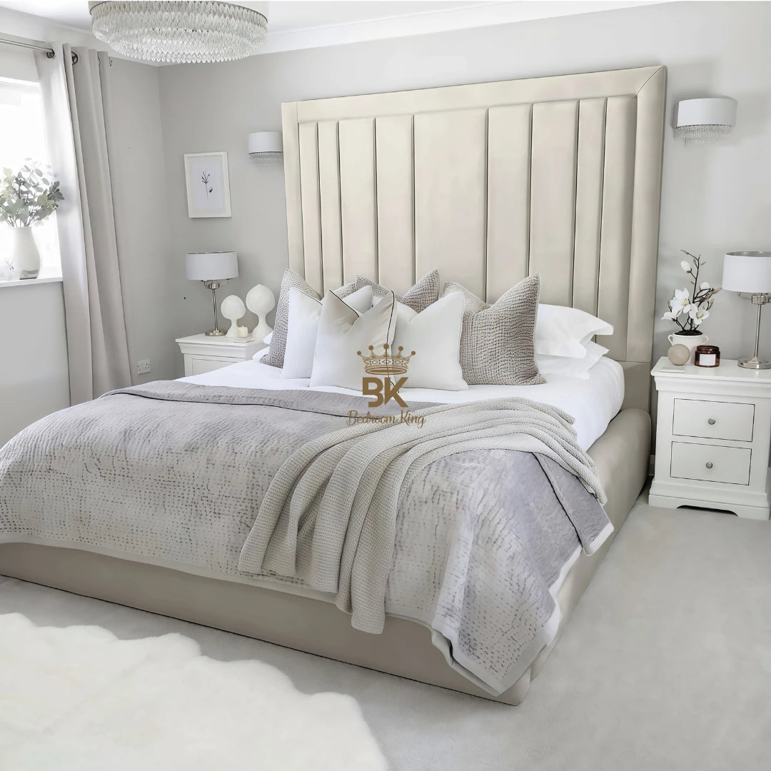 Evie White Velvet Bed Frame Tall 75" (6ft2) Headboard