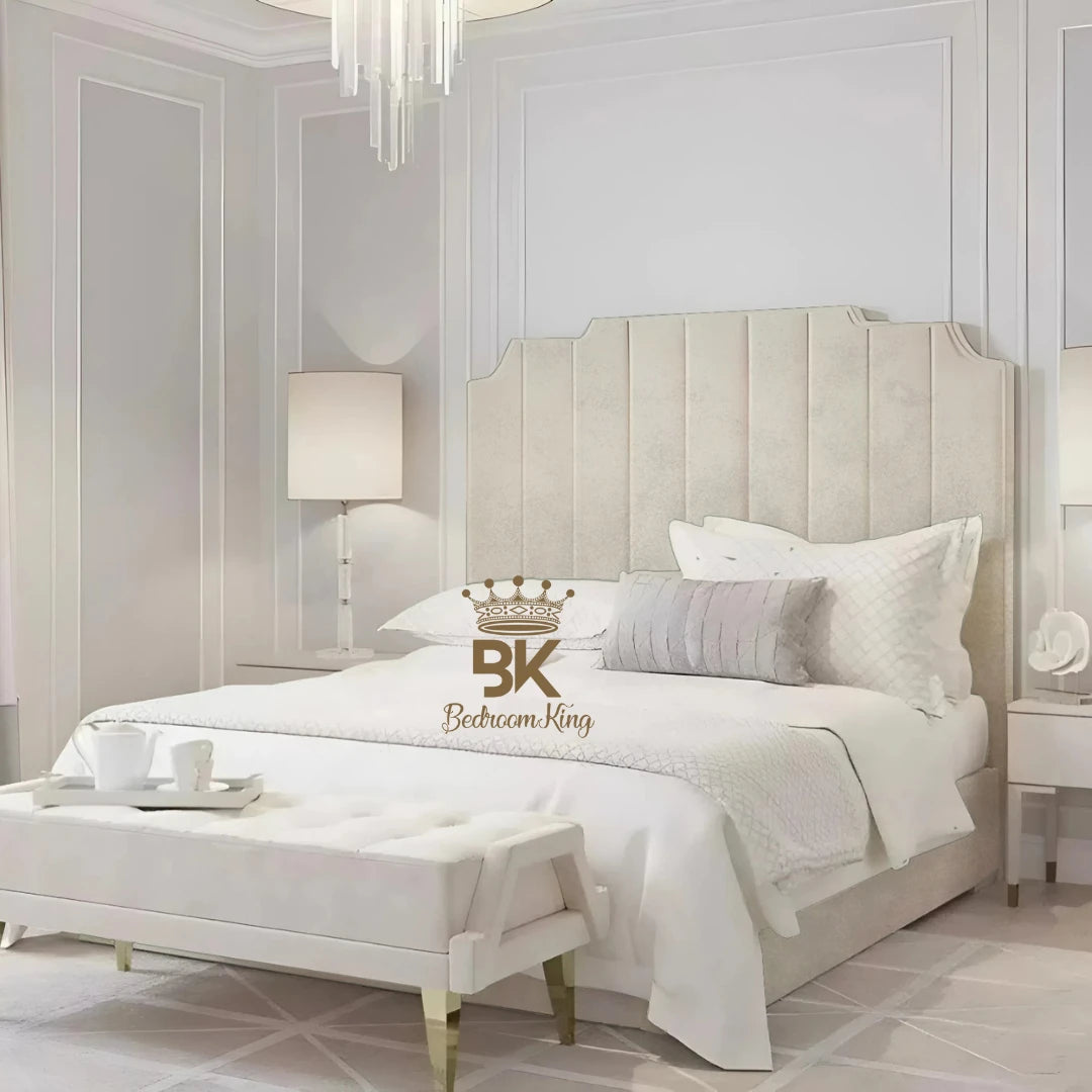 Lacey Art Deco Bedframe Pictured With Tall Headboard