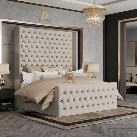 Langford Wingback Bed Frame - Cream Naples