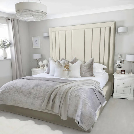 Evie Bed Frame 75" (6ft2) Tall Headboard - Cream Naples