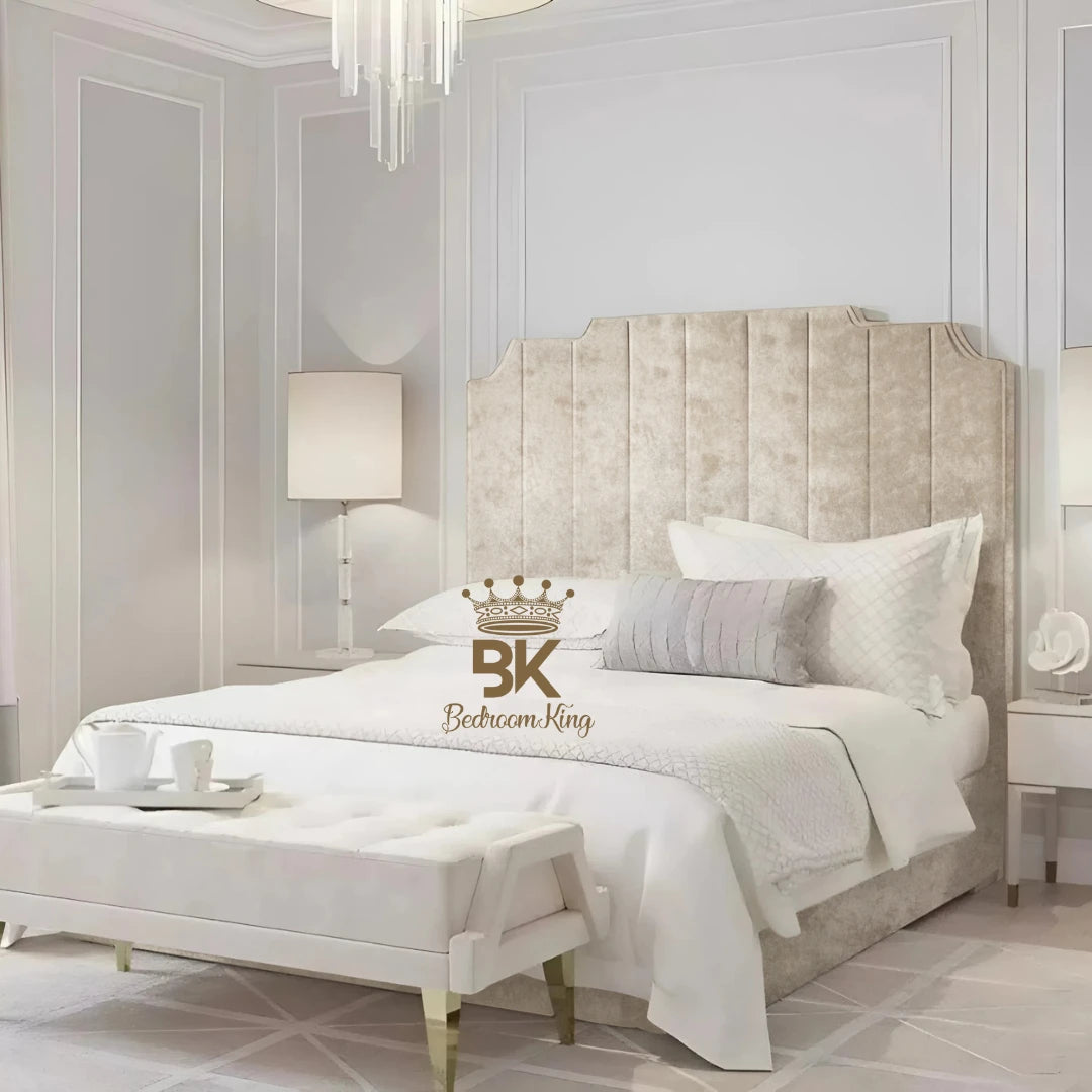 Lacey Art Deco Bedframe Pictured With Tall Headboard