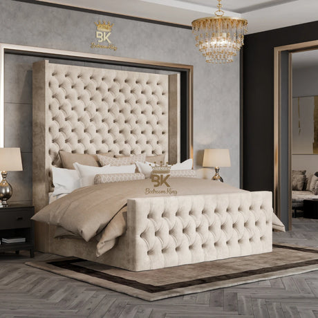 Langford Wingback Bed Frame - Cream Chenille