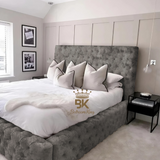 Monarch Bed Frame With Chesterfield Upholstery - Black Crushed Velvet