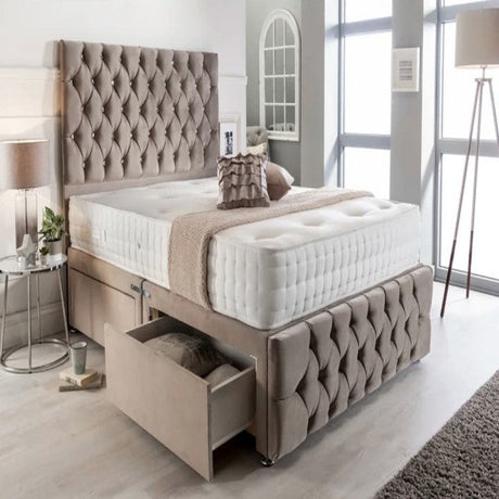 Divan bed kingsize with drawers in mink plush velvet
