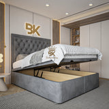 Upholstered ottoman divan bed frame in slate plush velvet