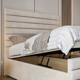 Upholstered 54" high headboard with ottoman divan storage