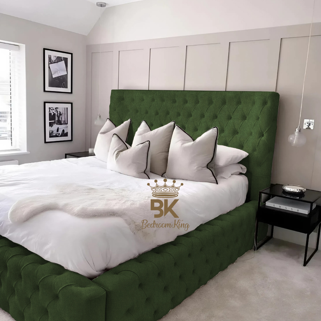 Monarch Bed Frame With Chesterfield Upholstery - Black Crushed Velvet