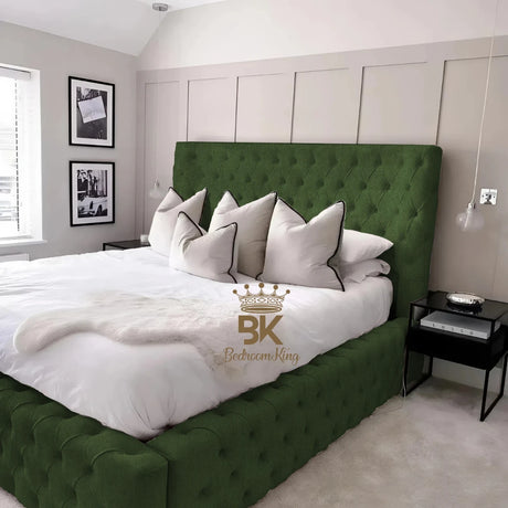 Monarch Bed Frame With Chesterfield Upholstery - Grey Teddy Boucle