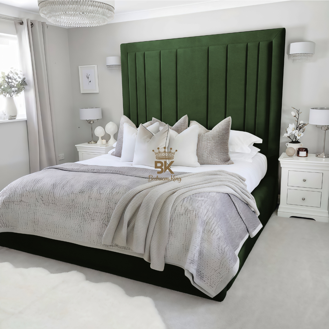 Storage upholstered bed frame in emerald coniston made by Bedroomking 
