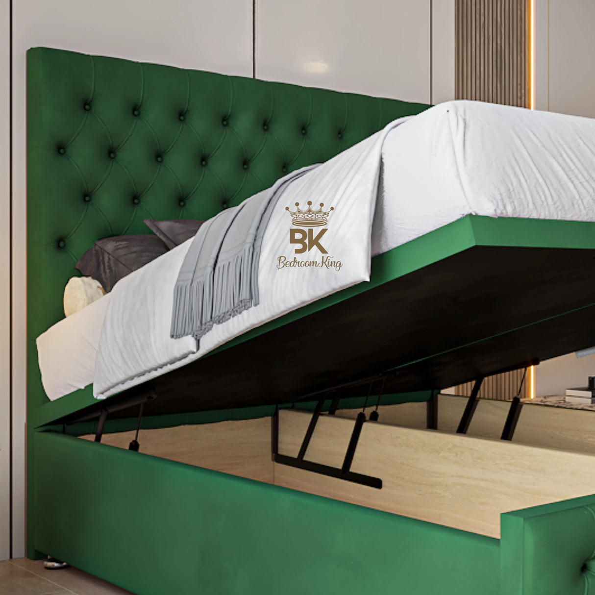 Ottoman divan storage bed frame with 54" high headboard