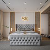 Wingback Divan Drawer Bed Set - King Size Silver Bed Frame