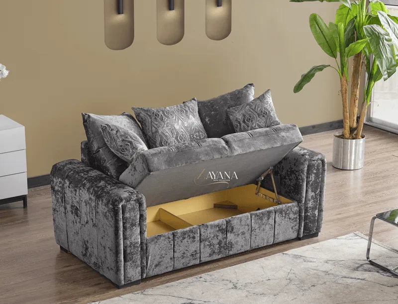 Chelsea 3 Seater Sofa Bed + 2 Seater Storage Sofa 3+2 Grey - Bedroomking