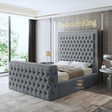 Luxurious TV bed frame in grey plush velvet