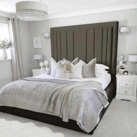 Evie Bed Frame 75" (6ft2) Headboard - Grey Plush Velvet