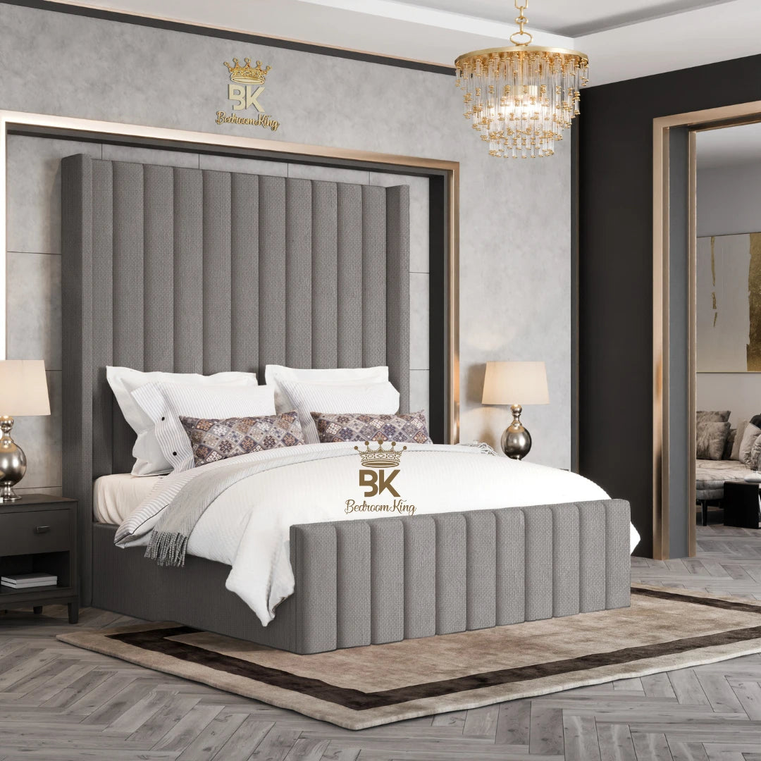 Hadley Panel Wingback Upholstered Bed Frame - Black Chenille