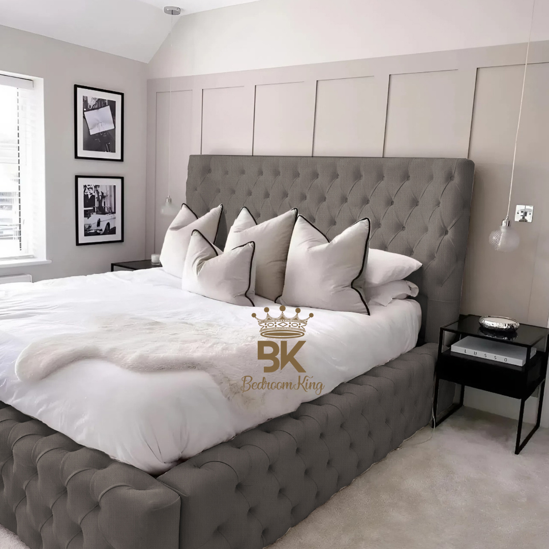 Monarch Bed Frame With Chesterfield Upholstery - Black Crushed Velvet