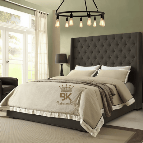 Grand Curved Wingback Bed Frame - Grey Teddy Boucle