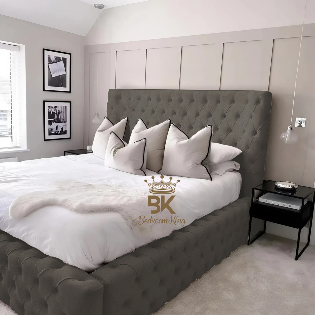 Monarch Bed Frame With Chesterfield Upholstery - Black Crushed Velvet