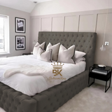 Monarch Bed Frame With Chesterfield Upholstery - Black Crushed Velvet