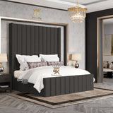 Hadley Panel Wingback Upholstered Bed Frame - Black Chenille