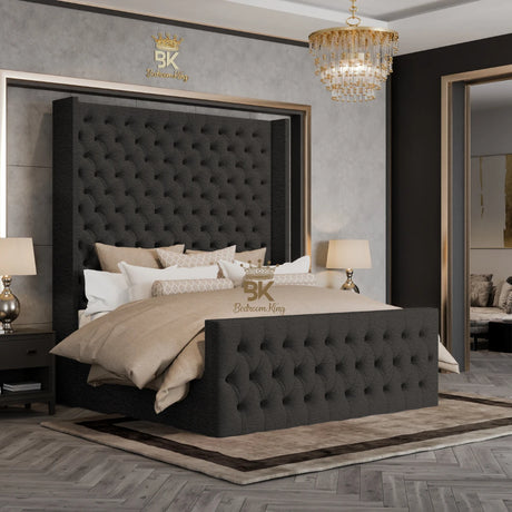 Langford Wingback Bed Frame - Grey Plush Velvet