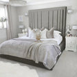 Upholstered bed frame in super king size and grey teddy boucle made by Bedroomking