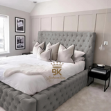 Monarch Bed Frame With Chesterfield Upholstery - Black Crushed Velvet