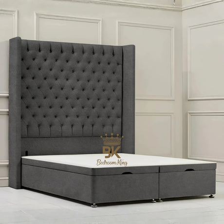 Upholstered wingback divan bed - Grey Plush Velvet