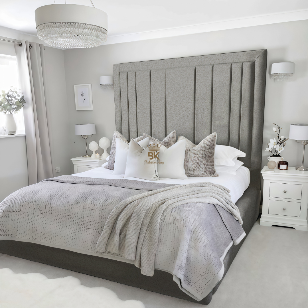 Evie White Velvet Bed Frame Tall 75" (6ft2) Headboard