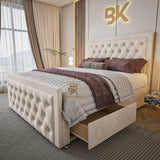Divan Drawer Storage Bed in King Size - Cream Plush