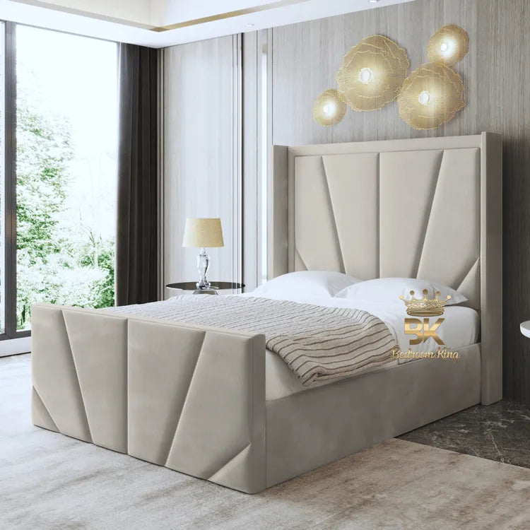 Alora Lined Wingback Bedframe Luxury Handmade Tall Bed Bedroomking