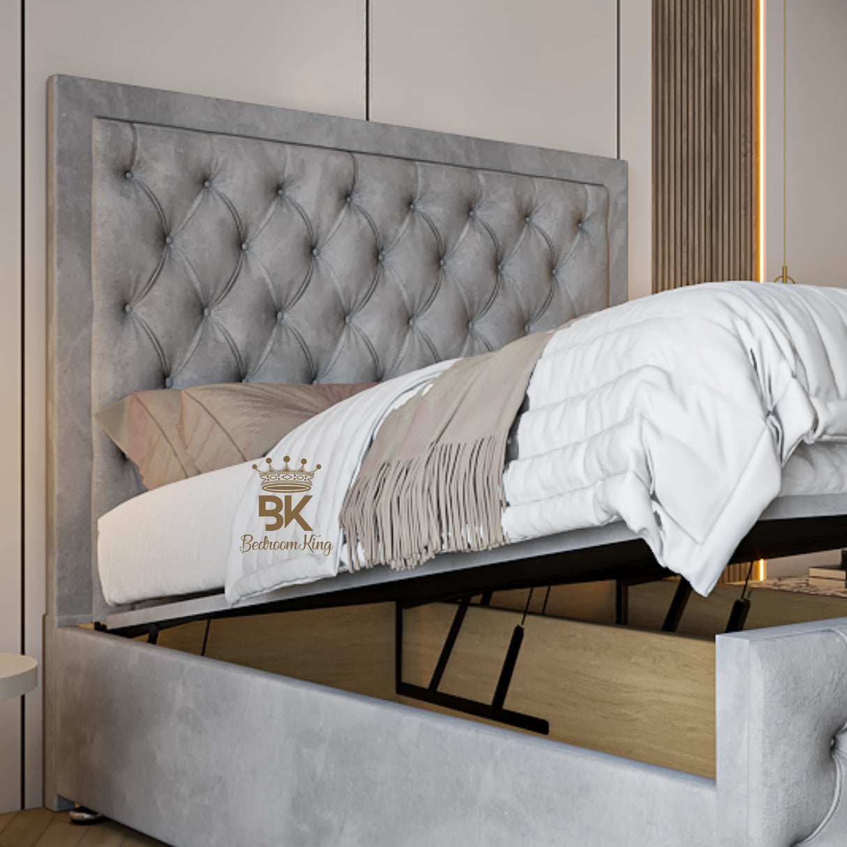 Upholstered ottoman divan bed frame - 54" high headboard