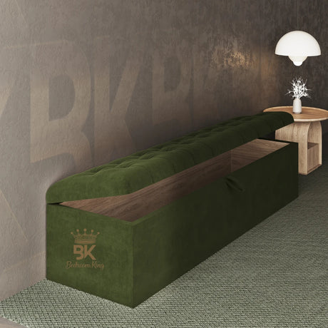 Jasmine Ottoman Toy Blanket Storage Box in green plush