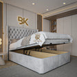 Wingman ottoman divan storage bed frame in silver plush fabric