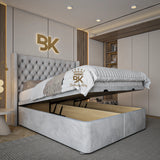 Wingman ottoman divan storage bed frame in silver plush fabric