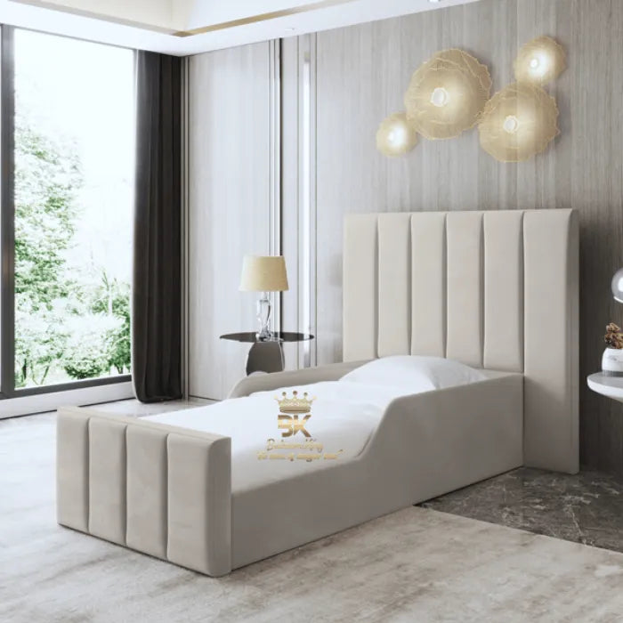 Kids Bed Frame Mattress Set 3ft Single or 4ft Small Double Cream Bedroomking