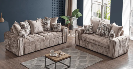 Bloomsbury 3 Seater Sofa Bed + 2 Seater Storage Sofa 3+2 Mink - Bedroomking