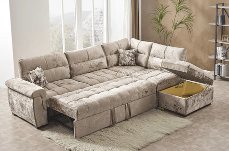 Belair Right/Left Corner Sofa Bed With Storage Stool Mink - Bedroomking