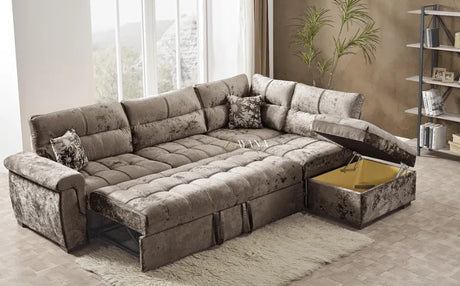 Belair Right/Left Corner Sofa Bed With Storage Stool Mink - Bedroomking