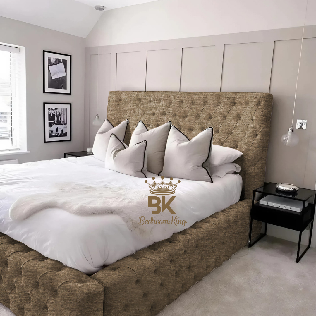 Monarch Bed Frame With Chesterfield Upholstery - Black Crushed Velvet