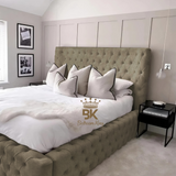Monarch Bed Frame With Chesterfield Upholstery - Black Crushed Velvet