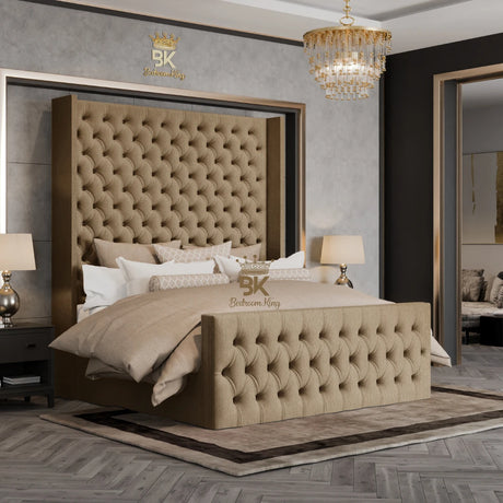 Langford Wingback Bed Frame - Mink Chenille