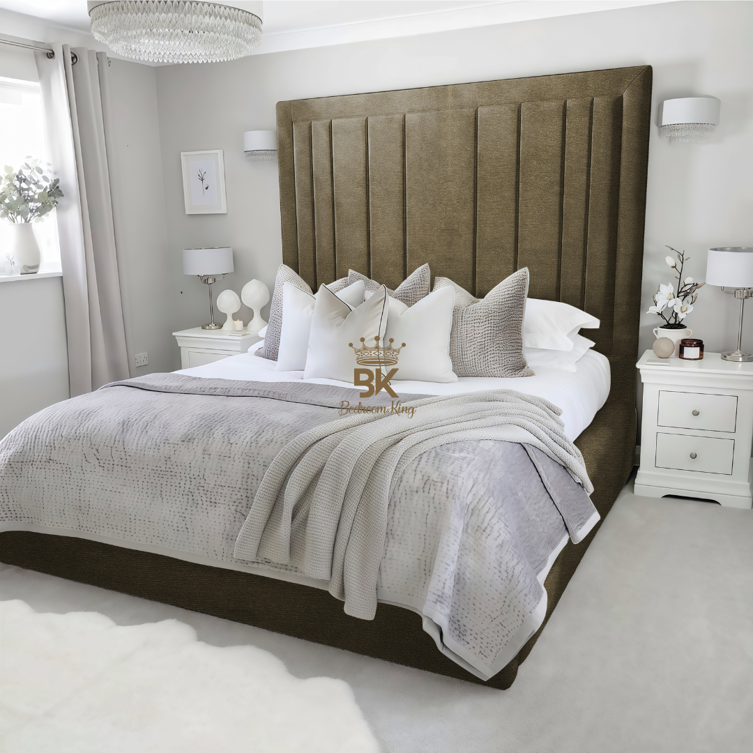 Storage upholstered bed frame in mink coniston made by Bedroomking 